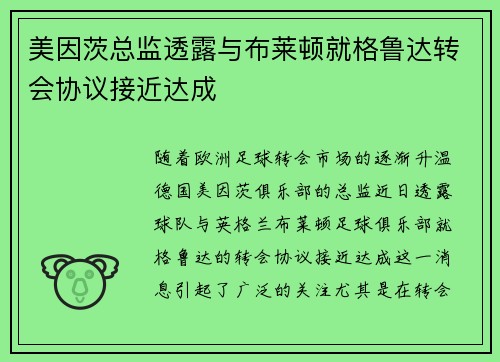 美因茨总监透露与布莱顿就格鲁达转会协议接近达成